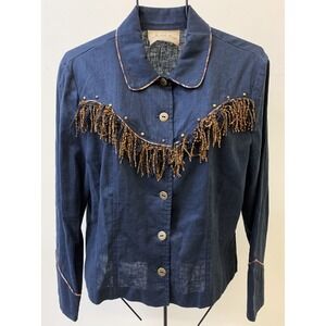 New Frontier Women's Fringe Shirt Size L Western Vintage Top Charcoal Black